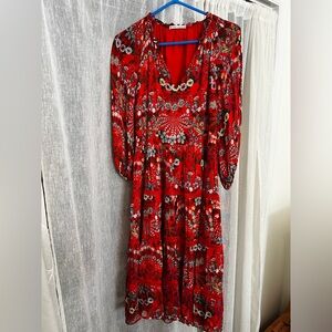 Alice + Olivia red floral boho dress. Small. Worn twice.